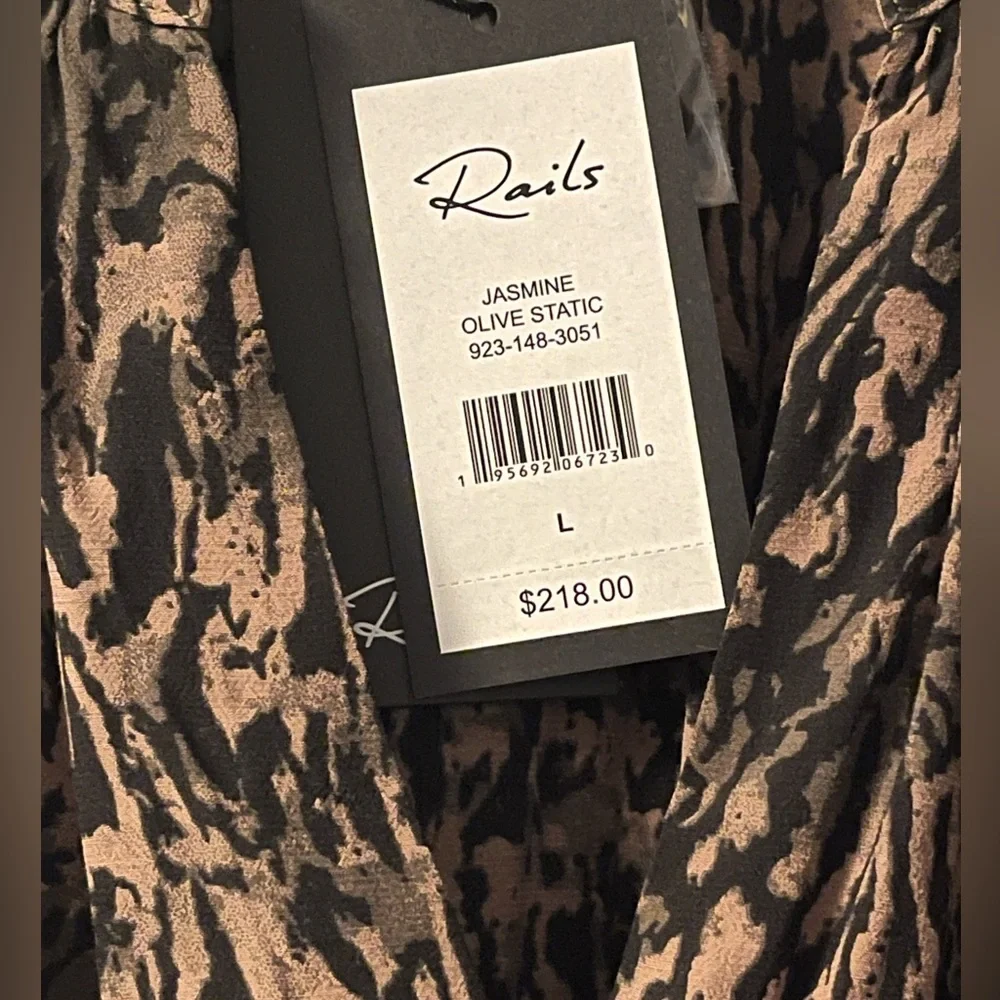 Rails Jasmine Olive Abstract print mini-dress smocked waist size Large NWT - Picture 12 of 13